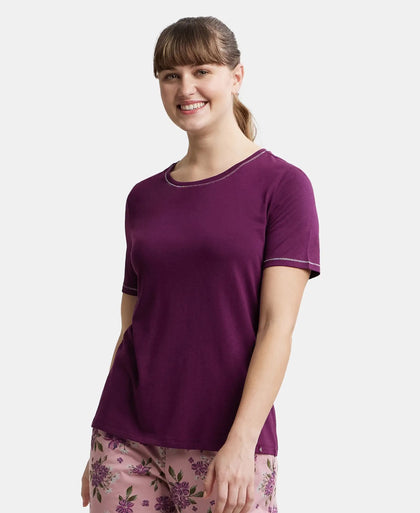 Micro Modal Cotton Relaxed Fit Round neck Half Sleeve T-Shirt - Purple Wine-5
