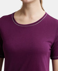 Micro Modal Cotton Relaxed Fit Round neck Half Sleeve T-Shirt - Purple Wine-6
