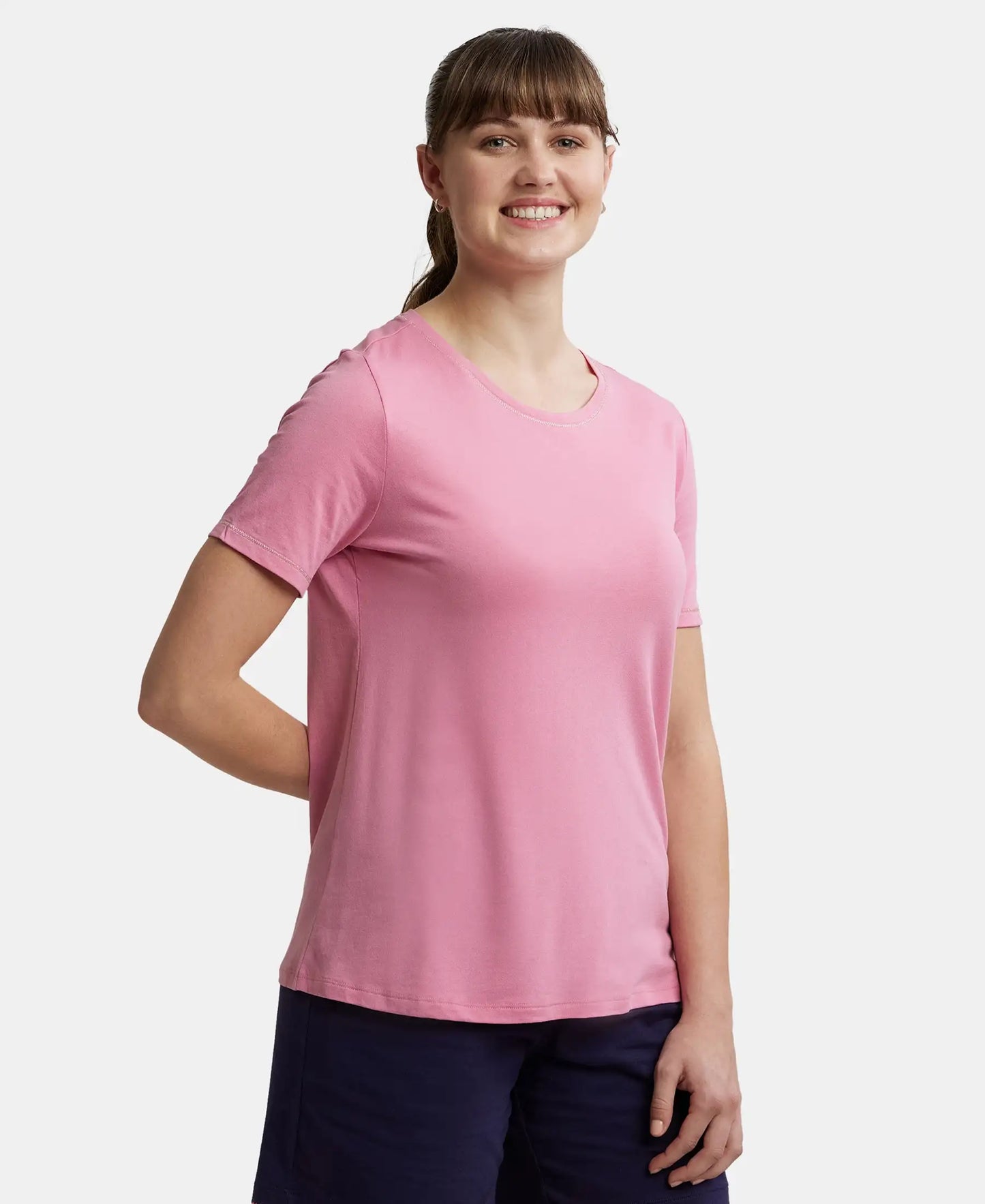 Micro Modal Cotton Relaxed Fit Round neck Half Sleeve T-Shirt - Wild Rose-2