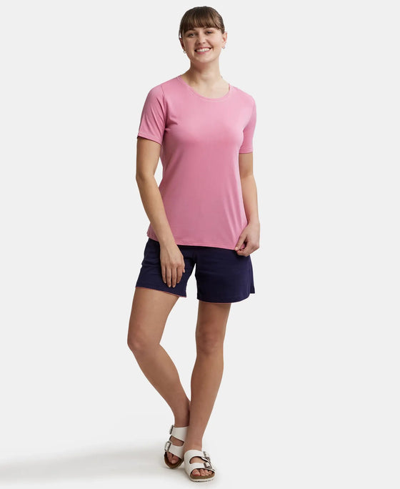 Micro Modal Cotton Relaxed Fit Round neck Half Sleeve T-Shirt - Wild Rose-4