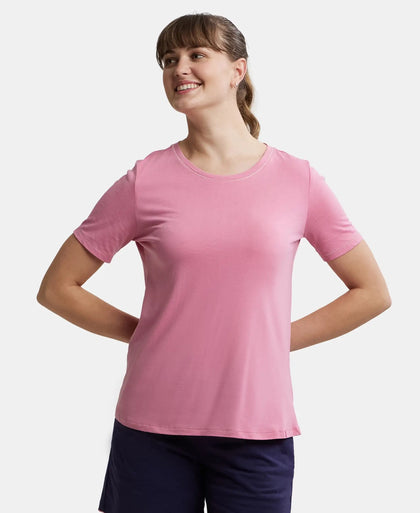 Micro Modal Cotton Relaxed Fit Round neck Half Sleeve T-Shirt - Wild Rose-5