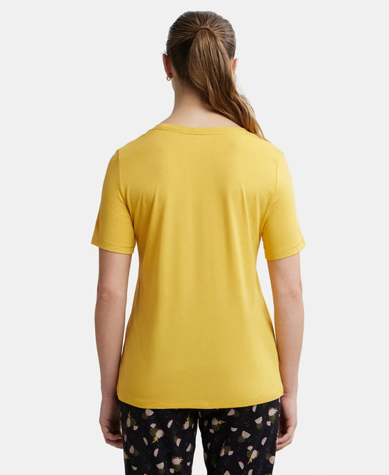 Micro Modal Cotton Relaxed Fit Round neck Half Sleeve T-Shirt - Yolk Yellow-3