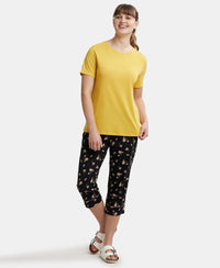 Micro Modal Cotton Relaxed Fit Round neck Half Sleeve T-Shirt - Yolk Yellow-4