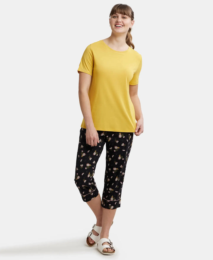 Micro Modal Cotton Relaxed Fit Round neck Half Sleeve T-Shirt - Yolk Yellow-4