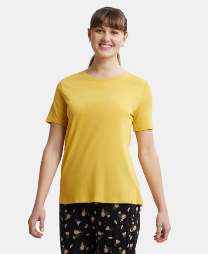 Micro Modal Cotton Relaxed Fit Round neck Half Sleeve T-Shirt - Yolk Yellow-5