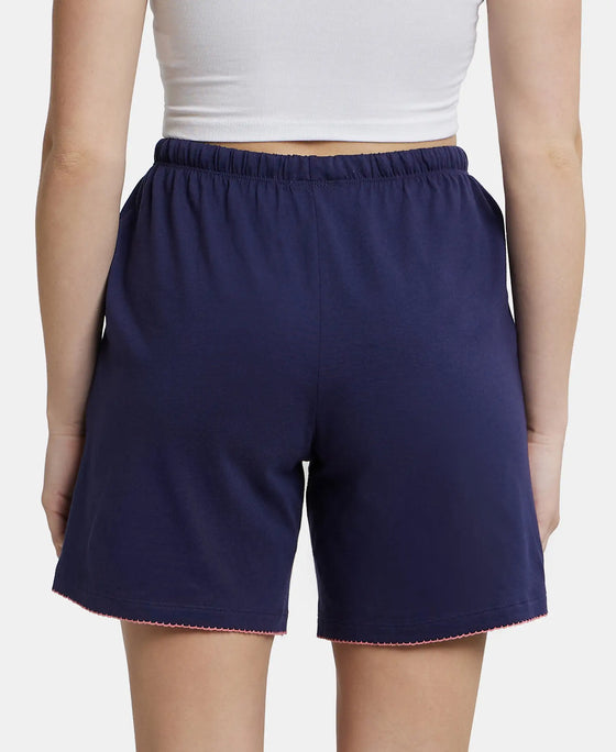 Super Combed Cotton Relaxed Fit Sleep Shorts with Convenient Side Pockets - Classic Navy-3