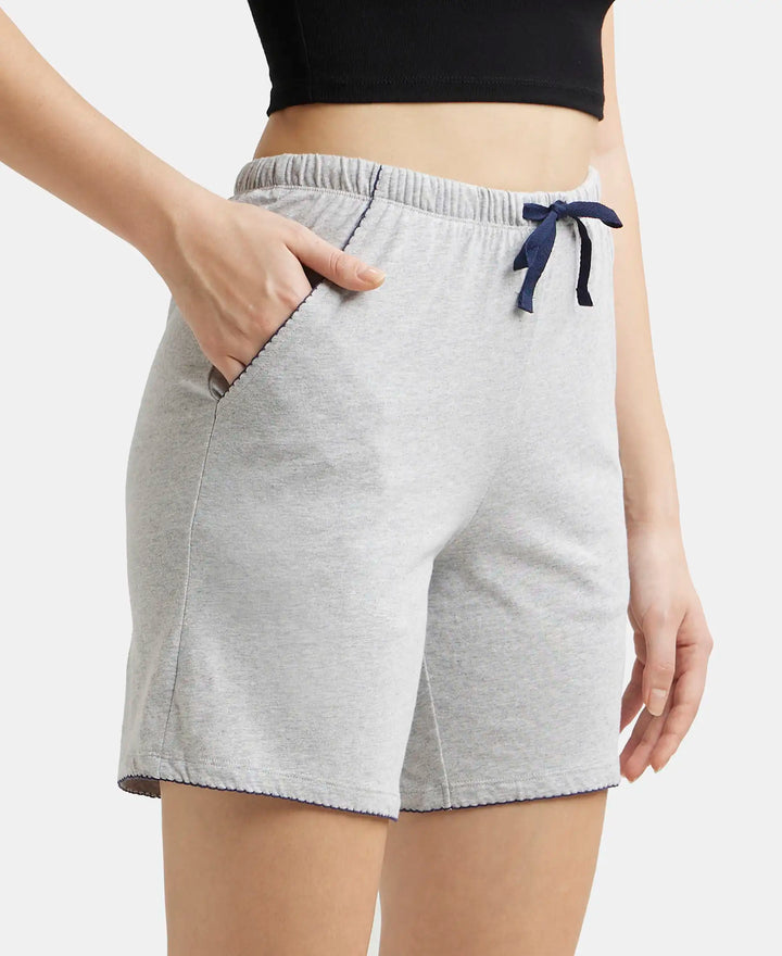 Super Combed Cotton Relaxed Fit Sleep Shorts with Convenient Side Pockets - Light Grey Melange-2