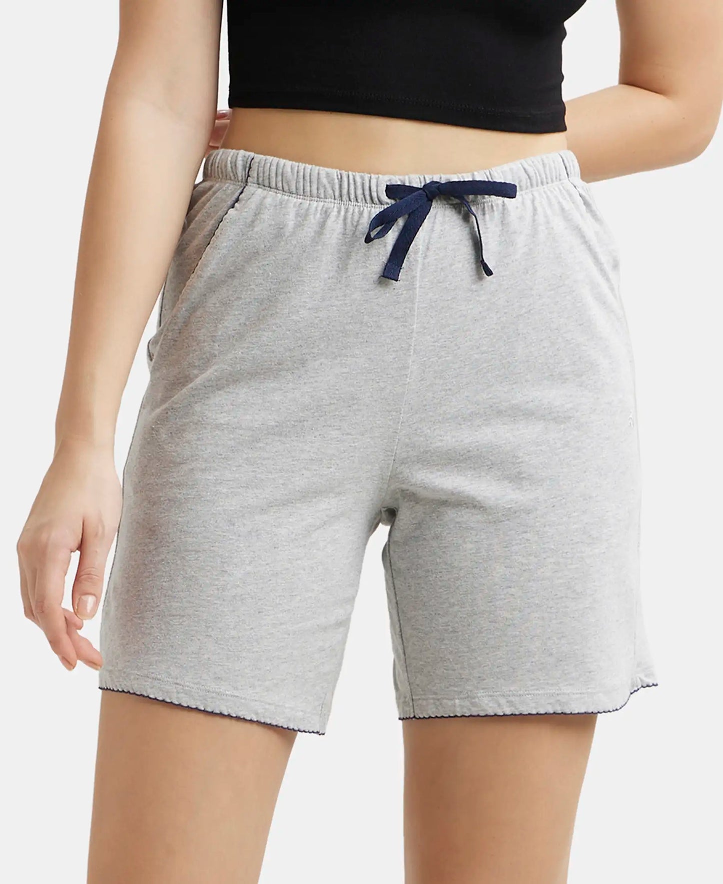 Super Combed Cotton Relaxed Fit Sleep Shorts with Convenient Side Pockets - Light Grey Melange-5