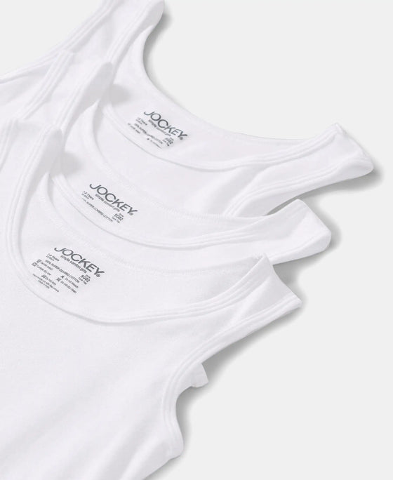 Super Combed Cotton Rib Solid Tank Top - White-3
