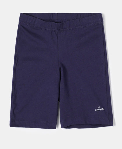 Girl's Super Combed Cotton Elastane Stretch Shorties with Ultrasoft Waistband - White(Pack of 2) - Classic Navy-1