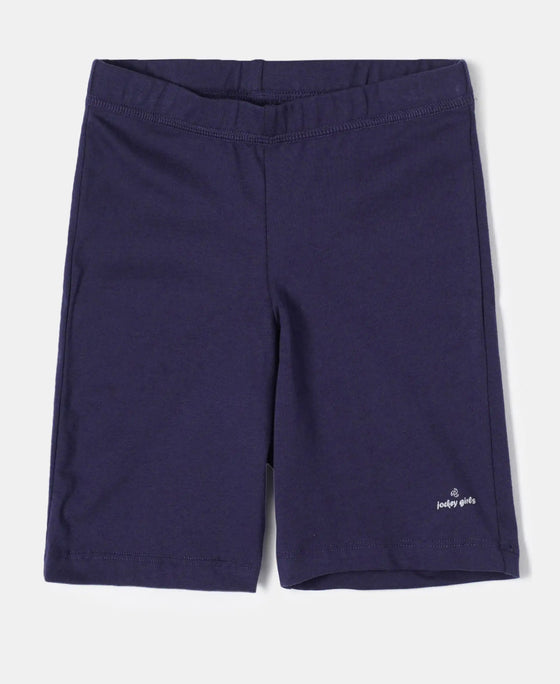 Girl's Super Combed Cotton Elastane Stretch Shorties with Ultrasoft Waistband - White(Pack of 2) - Classic Navy-1