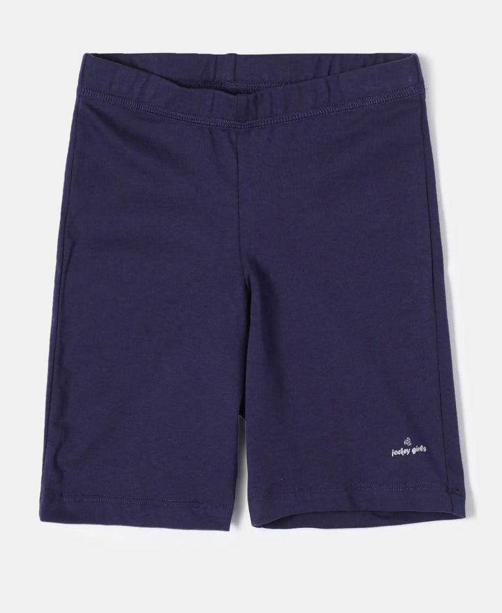 Girl's Super Combed Cotton Elastane Stretch Shorties with Ultrasoft Waistband - White(Pack of 2) - Classic Navy-1