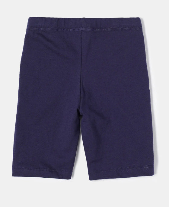 Girl's Super Combed Cotton Elastane Stretch Shorties with Ultrasoft Waistband - White(Pack of 2) - Classic Navy-2