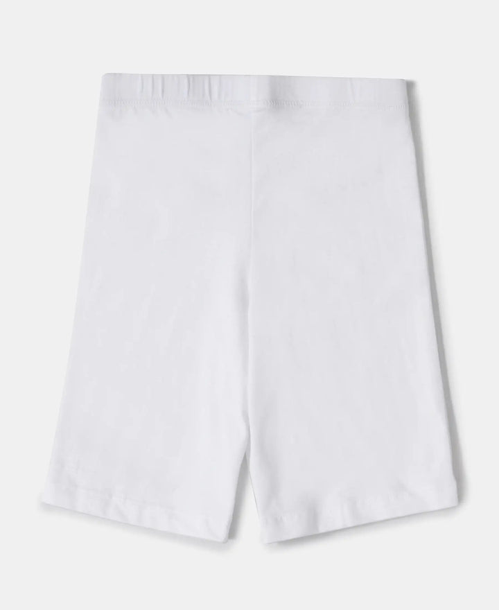 Girl's Super Combed Cotton Elastane Stretch Shorties with Ultrasoft Waistband - White(Pack of 2) - White-2