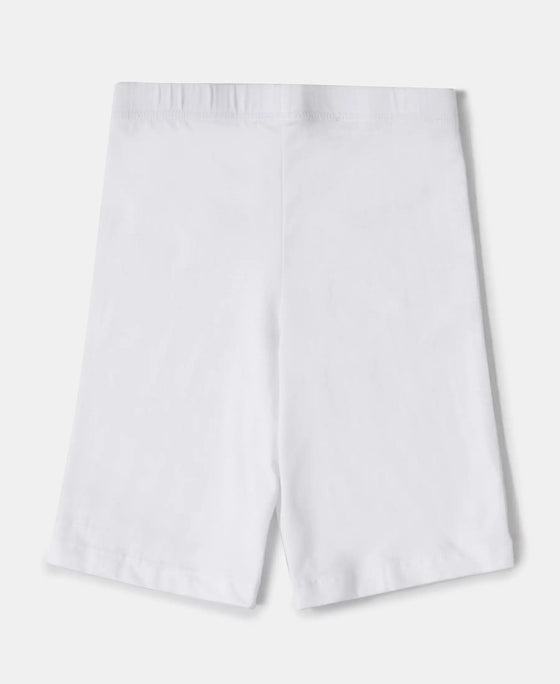 Girl's Super Combed Cotton Elastane Stretch Shorties with Ultrasoft Waistband - White(Pack of 2) - White-2