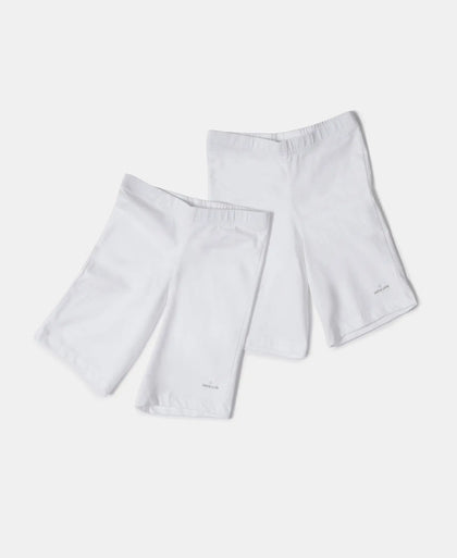 Girl's Super Combed Cotton Elastane Stretch Shorties with Ultrasoft Waistband - White(Pack of 2) - White-1