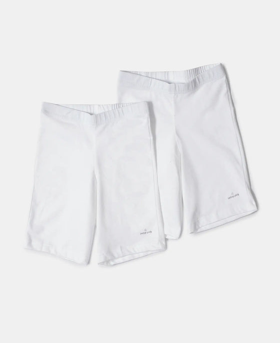 Girl's Super Combed Cotton Elastane Stretch Shorties with Ultrasoft Waistband - White (Pack of 2)