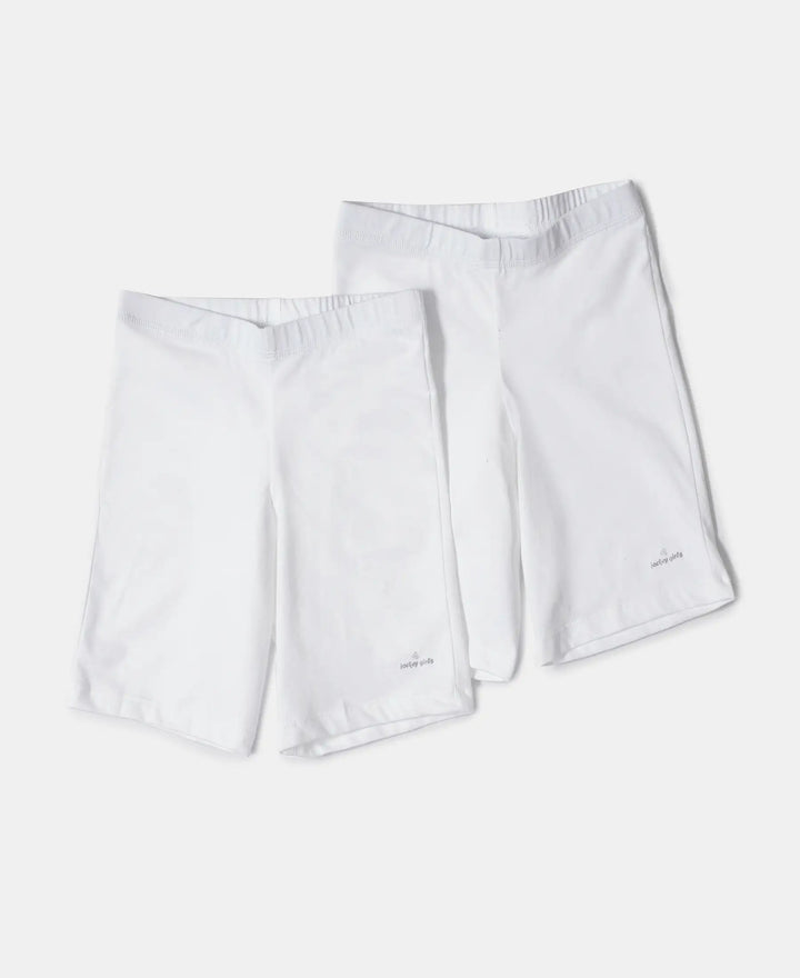 Girl's Super Combed Cotton Elastane Stretch Shorties with Ultrasoft Waistband - White(Pack of 2) - White-5