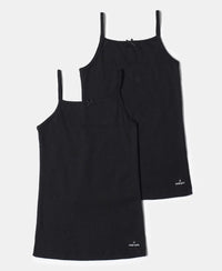 Super Combed Cotton Rib Fabric Camisole with Regular Straps - Black (Pack of 2)