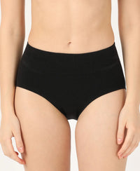 Mid Waist Cotton Rich Elastane Stretch Seamfree Bikini Shapewear - Black-1