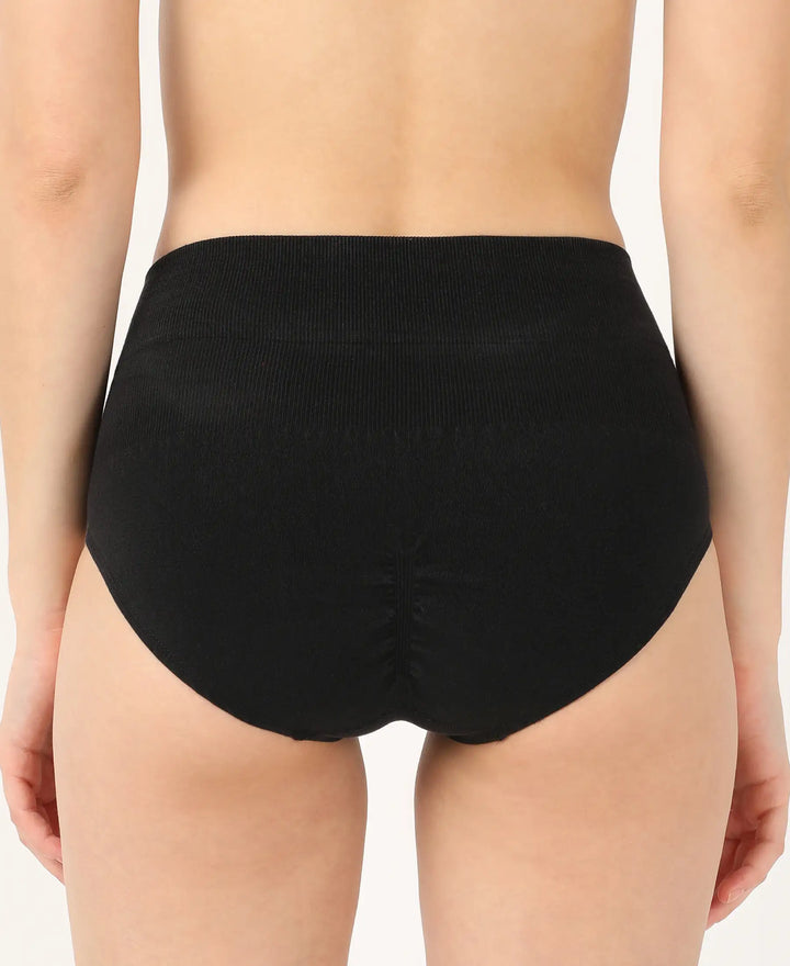 Mid Waist Cotton Rich Elastane Stretch Seamfree Bikini Shapewear - Black-3