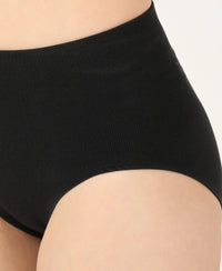 Mid Waist Cotton Rich Elastane Stretch Seamfree Bikini Shapewear - Black-5