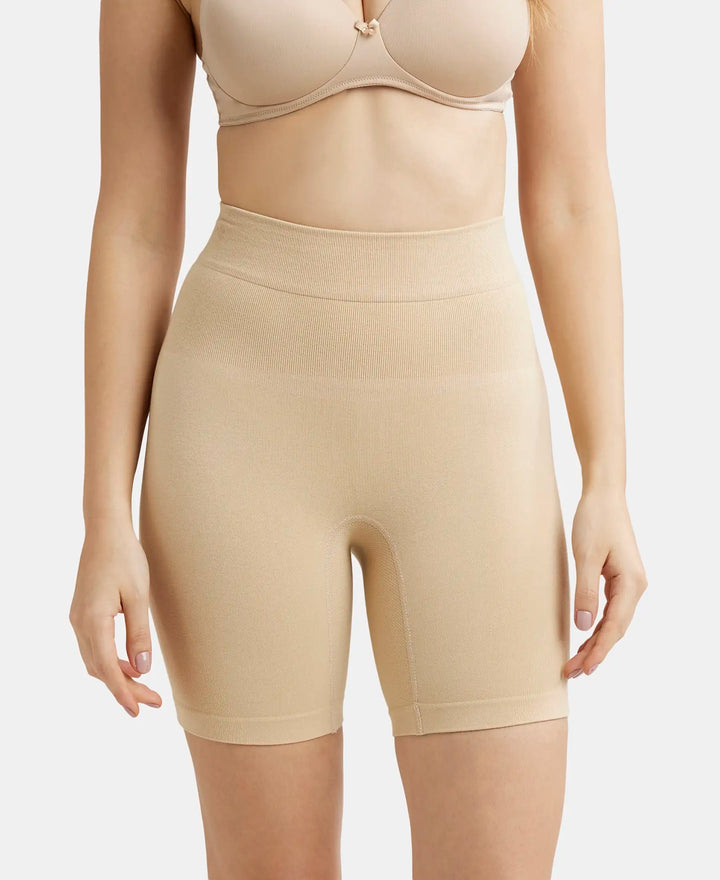 Mid Waist Cotton Rich Elastane Stretch Seamfree Shorts Shapewear with Breathable Inner Thigh Panel - Light Skin-1