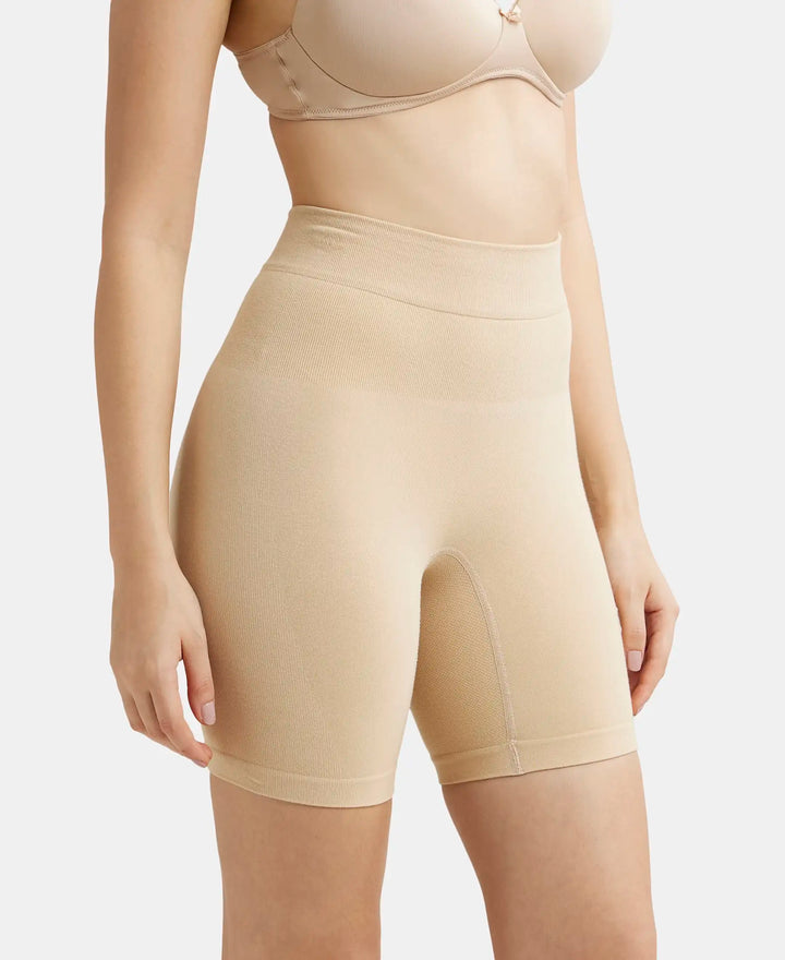 Mid Waist Cotton Rich Elastane Stretch Seamfree Shorts Shapewear with Breathable Inner Thigh Panel - Light Skin-2