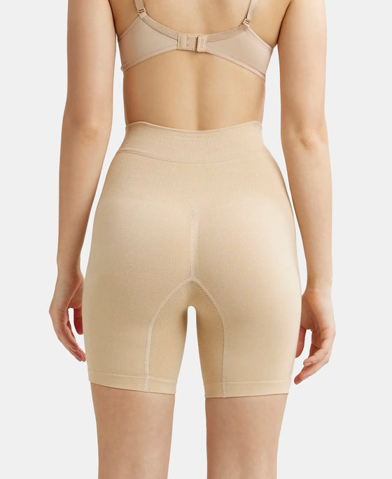 Mid Waist Cotton Rich Elastane Stretch Seamfree Shorts Shapewear with Breathable Inner Thigh Panel - Light Skin-3