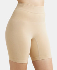 Mid Waist Cotton Rich Elastane Stretch Seamfree Shorts Shapewear with Breathable Inner Thigh Panel - Light Skin-6