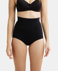 High Waist Cotton Rich Elastane Stretch Seamfree Bikini Shapewear - Black-1