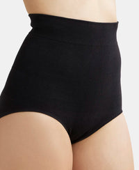 High Waist Cotton Rich Elastane Stretch Seamfree Bikini Shapewear - Black-6