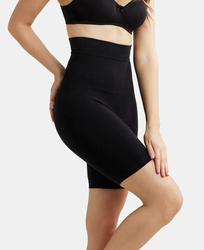High Waist Cotton Rich Elastane Stretch Seamfree Shorts Shapewear with Breathable Inner Thigh Panel - Black-5