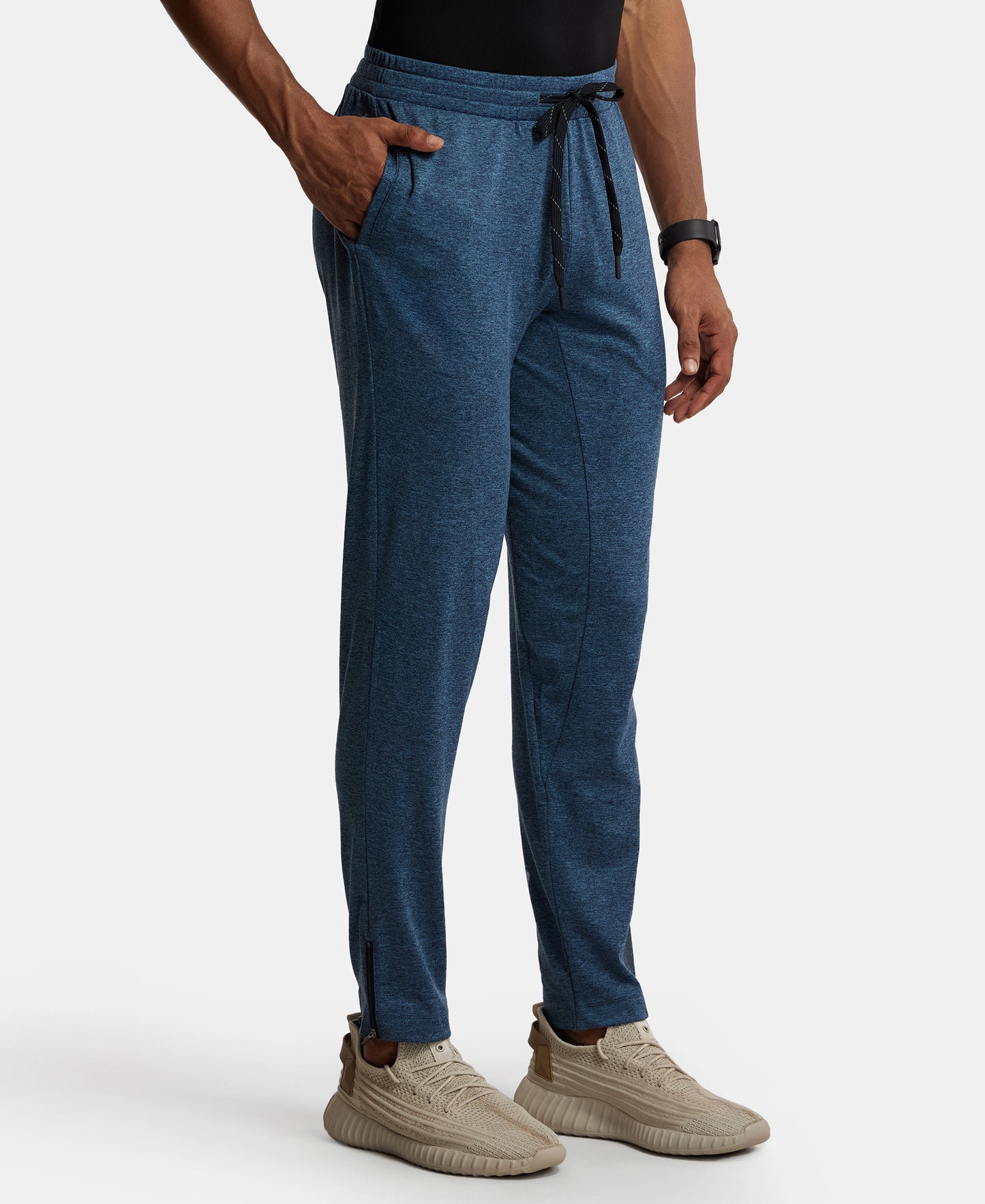Soft Touch Microfiber Elastane Stretch Trackpant with Side Pockets and StayFresh Treatment - Blue Marl-2