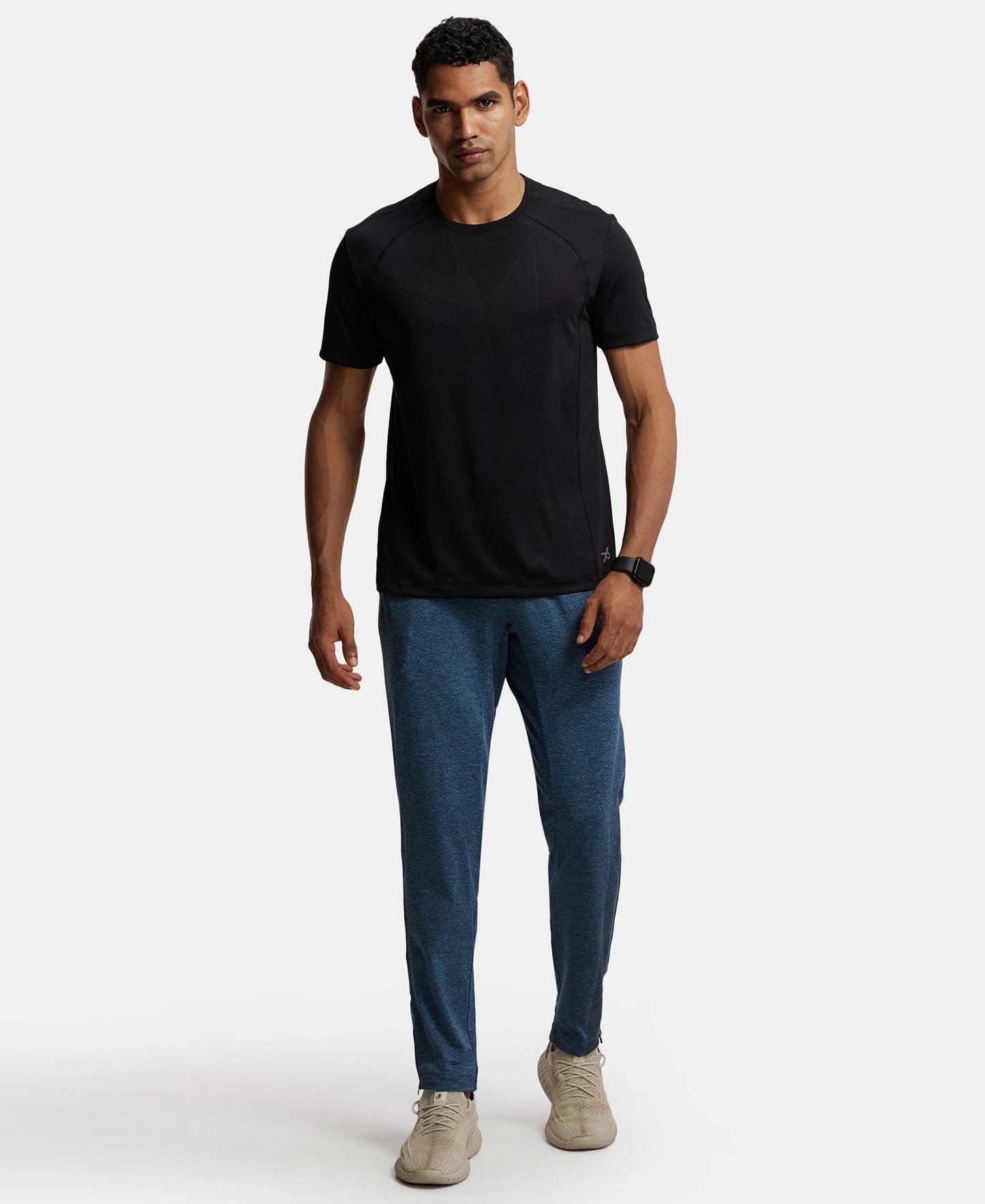 Soft Touch Microfiber Elastane Stretch Trackpant with Side Pockets and StayFresh Treatment - Blue Marl-4