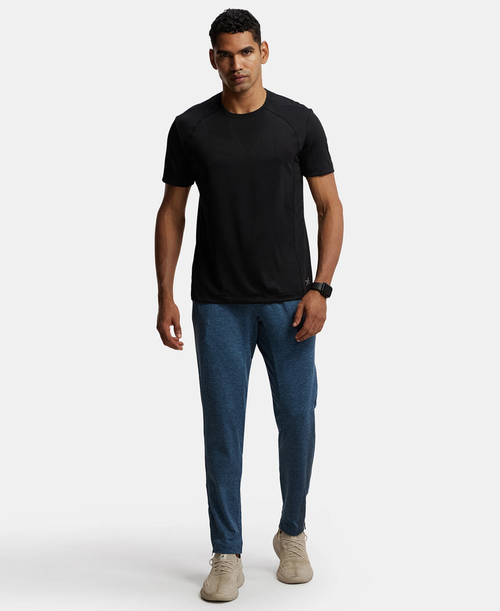 Soft Touch Microfiber Elastane Stretch Trackpant with Side Pockets and StayFresh Treatment - Blue Marl-4