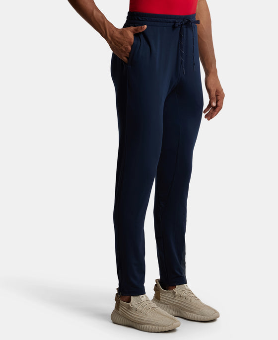 Soft Touch Microfiber Elastane Stretch Trackpant with Side Pockets and StayFresh Treatment - Navy-2