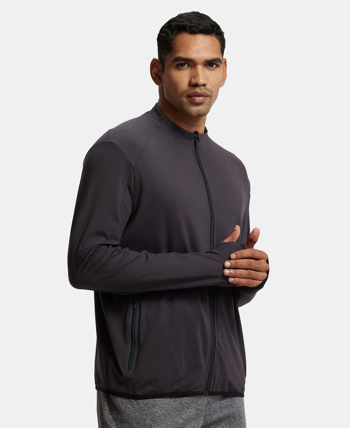 Soft Touch Microfiber Elastane Stretch Jacket with Thumbhole Styling - Obsidian-2