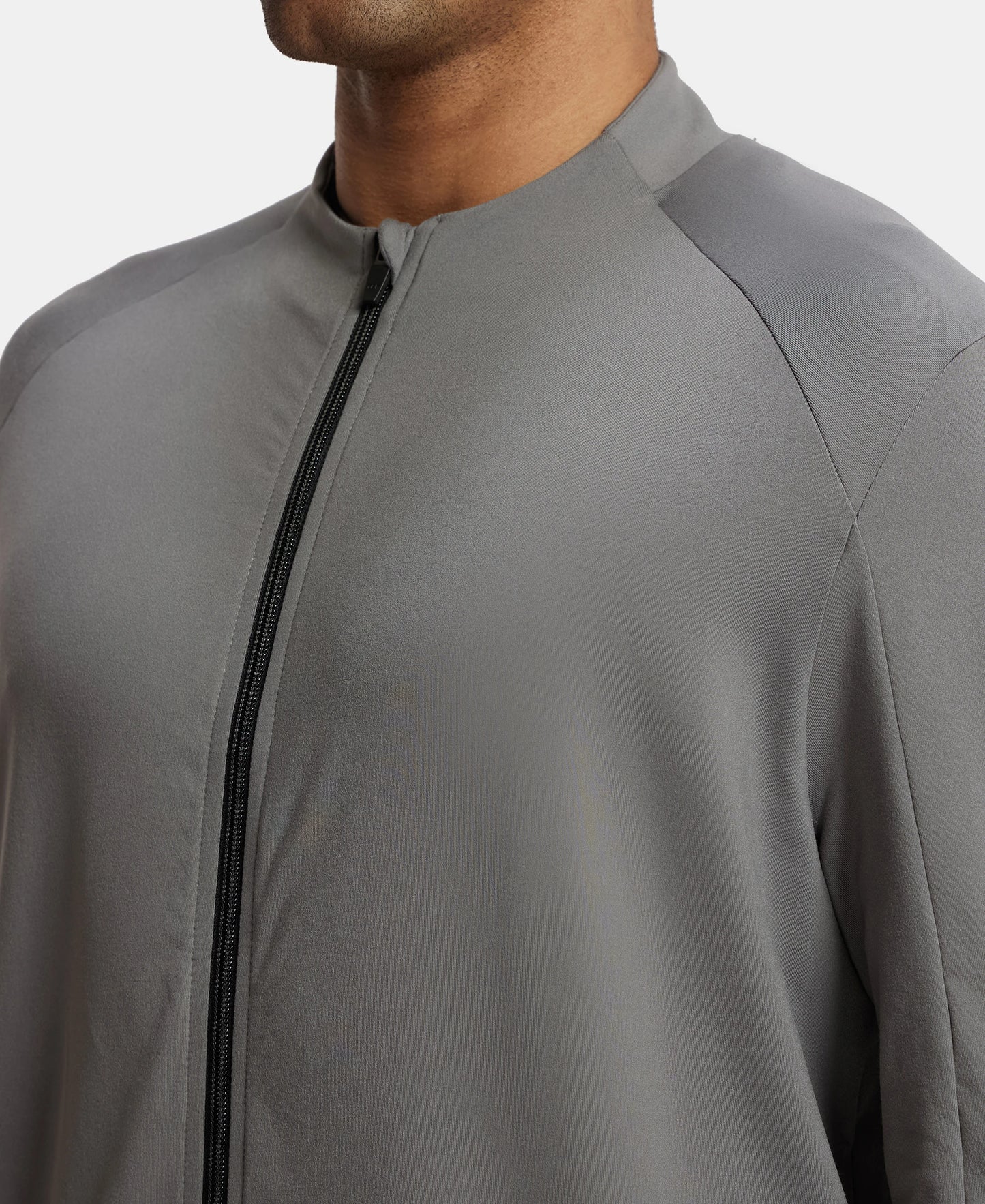 Soft Touch Microfiber Elastane Stretch Jacket with Thumbhole Styling - Quiet Shade-7