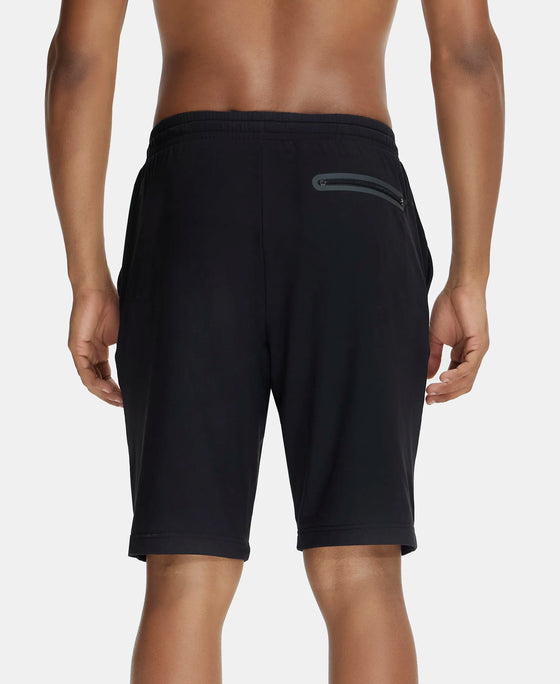 Soft Touch Microfiber Elastane Stretch Shorts with Back Zipper Pocket and StayFresh Treatment - Black-3