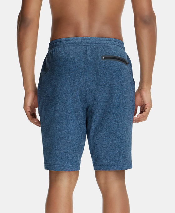 Soft Touch Microfiber Elastane Stretch Shorts with Back Zipper Pocket and StayFresh Treatment - Blue Marl-3