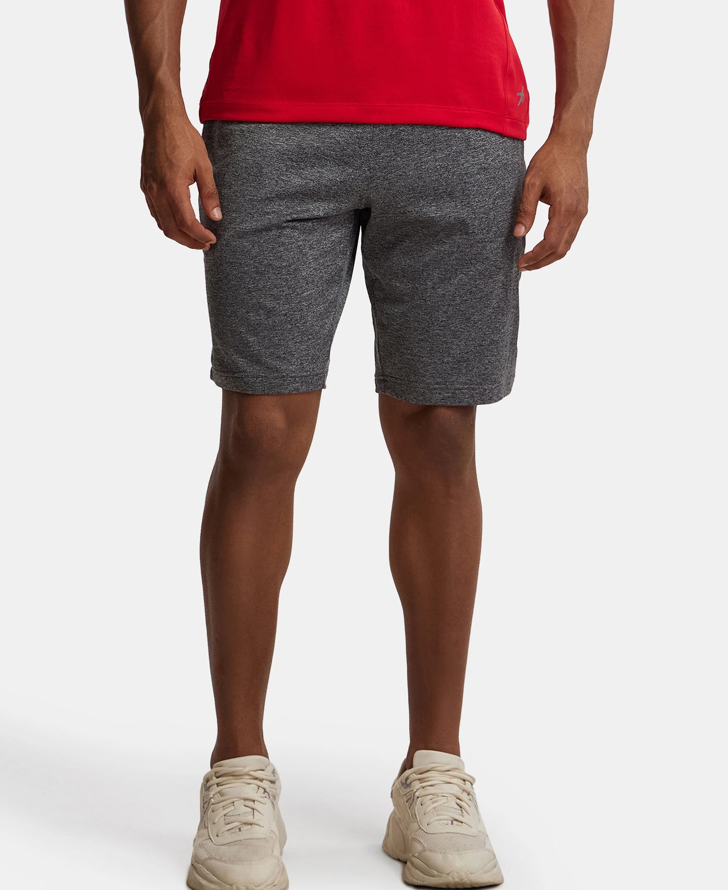 Soft Touch Microfiber Elastane Stretch Shorts with Back Zipper Pocket and StayFresh Treatment - Grey Marl-5