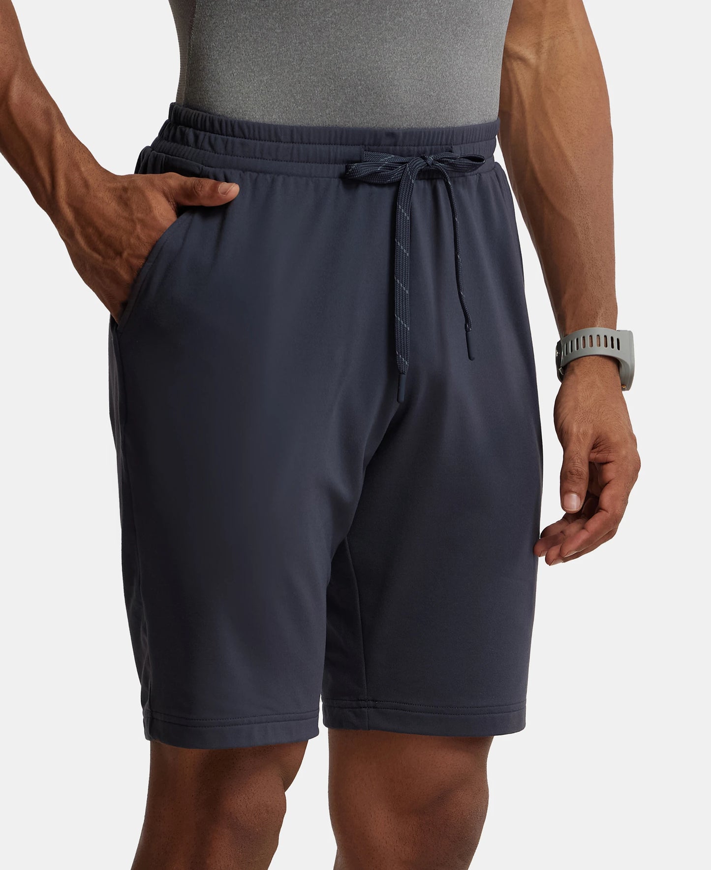 Soft Touch Microfiber Elastane Stretch Shorts with Back Zipper Pocket and StayFresh Treatment - Graphite-2