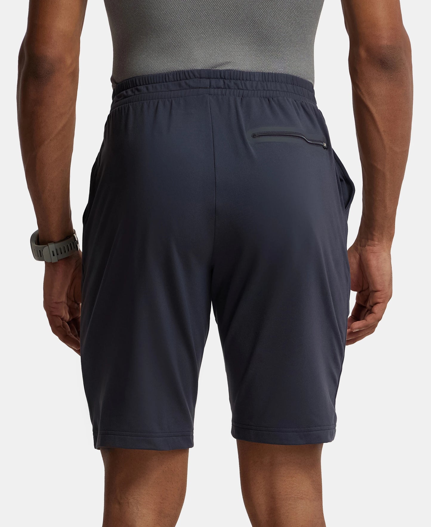 Soft Touch Microfiber Elastane Stretch Shorts with Back Zipper Pocket and StayFresh Treatment - Graphite-3