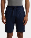 Soft Touch Microfiber Elastane Stretch Shorts with Back Zipper Pocket and StayFresh Treatment - Navy-1