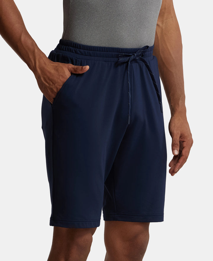 Soft Touch Microfiber Elastane Stretch Shorts with Back Zipper Pocket and StayFresh Treatment - Navy-2