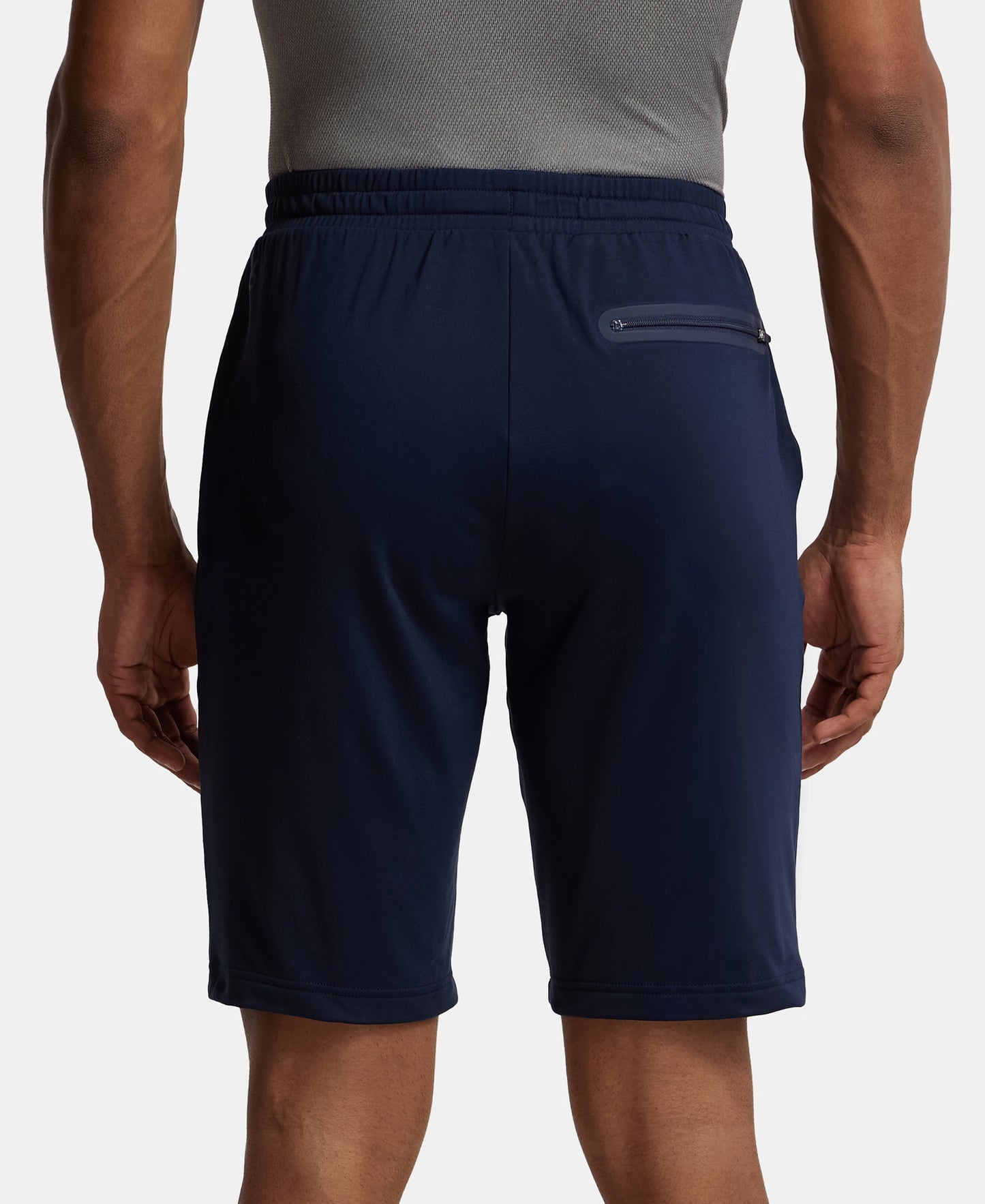 Soft Touch Microfiber Elastane Stretch Shorts with Back Zipper Pocket and StayFresh Treatment - Navy-3
