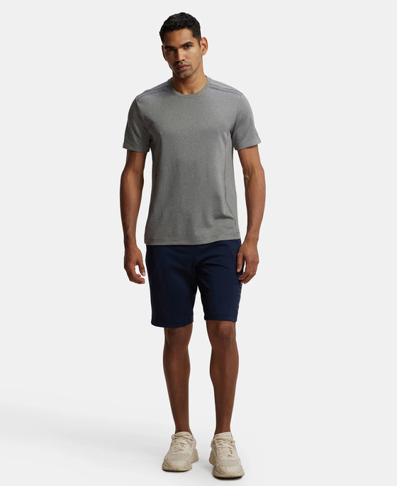 Soft Touch Microfiber Elastane Stretch Shorts with Back Zipper Pocket and StayFresh Treatment - Navy-4