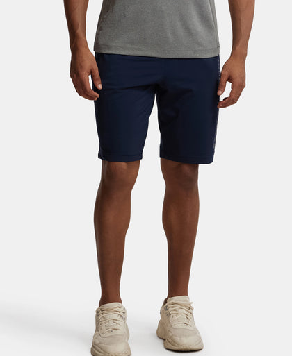 Soft Touch Microfiber Elastane Stretch Shorts with Back Zipper Pocket and StayFresh Treatment - Navy-5