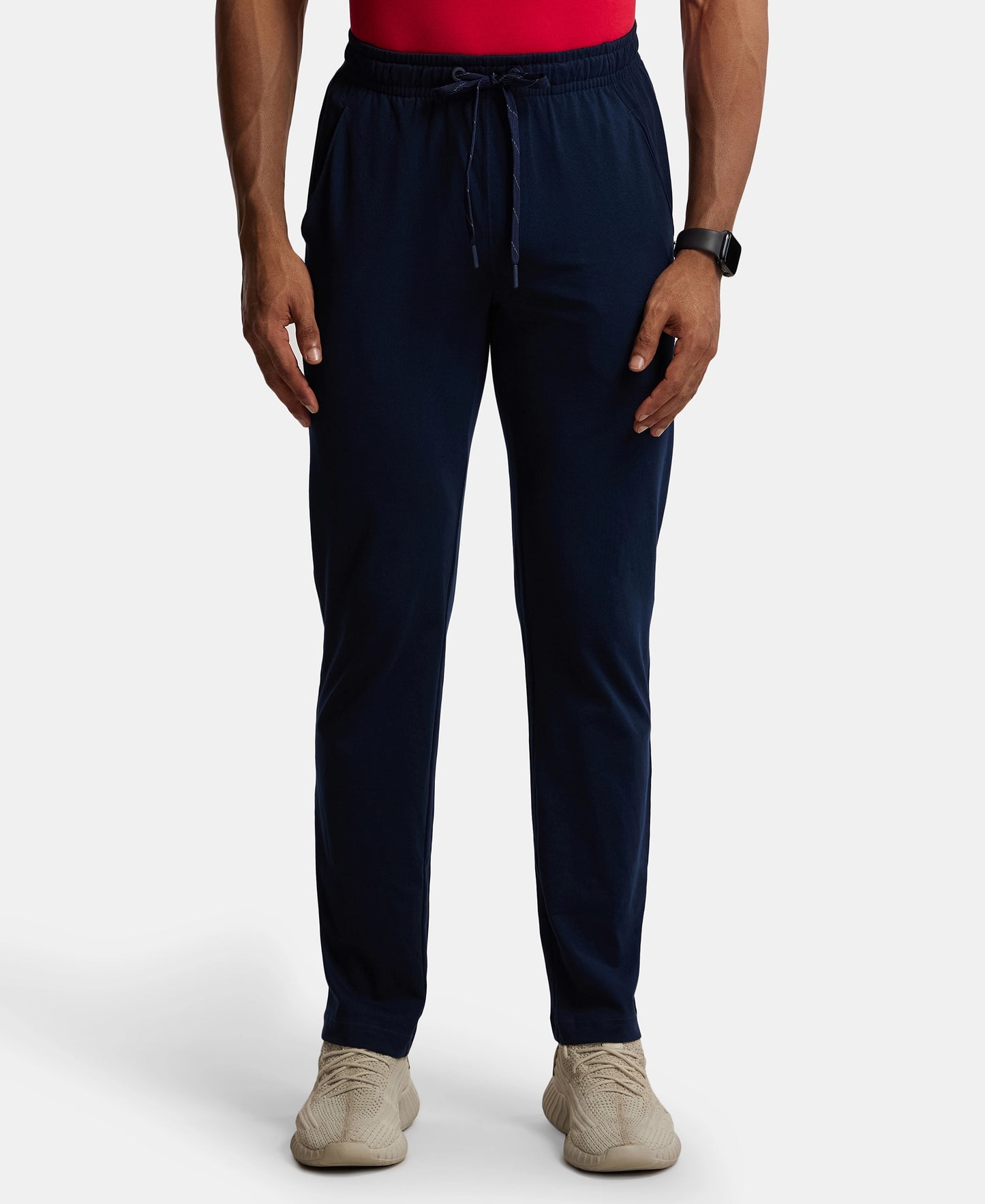 Super Combed Cotton Rich Trackpant with Zipper Pockets and StayFresh Treatment - Navy-1
